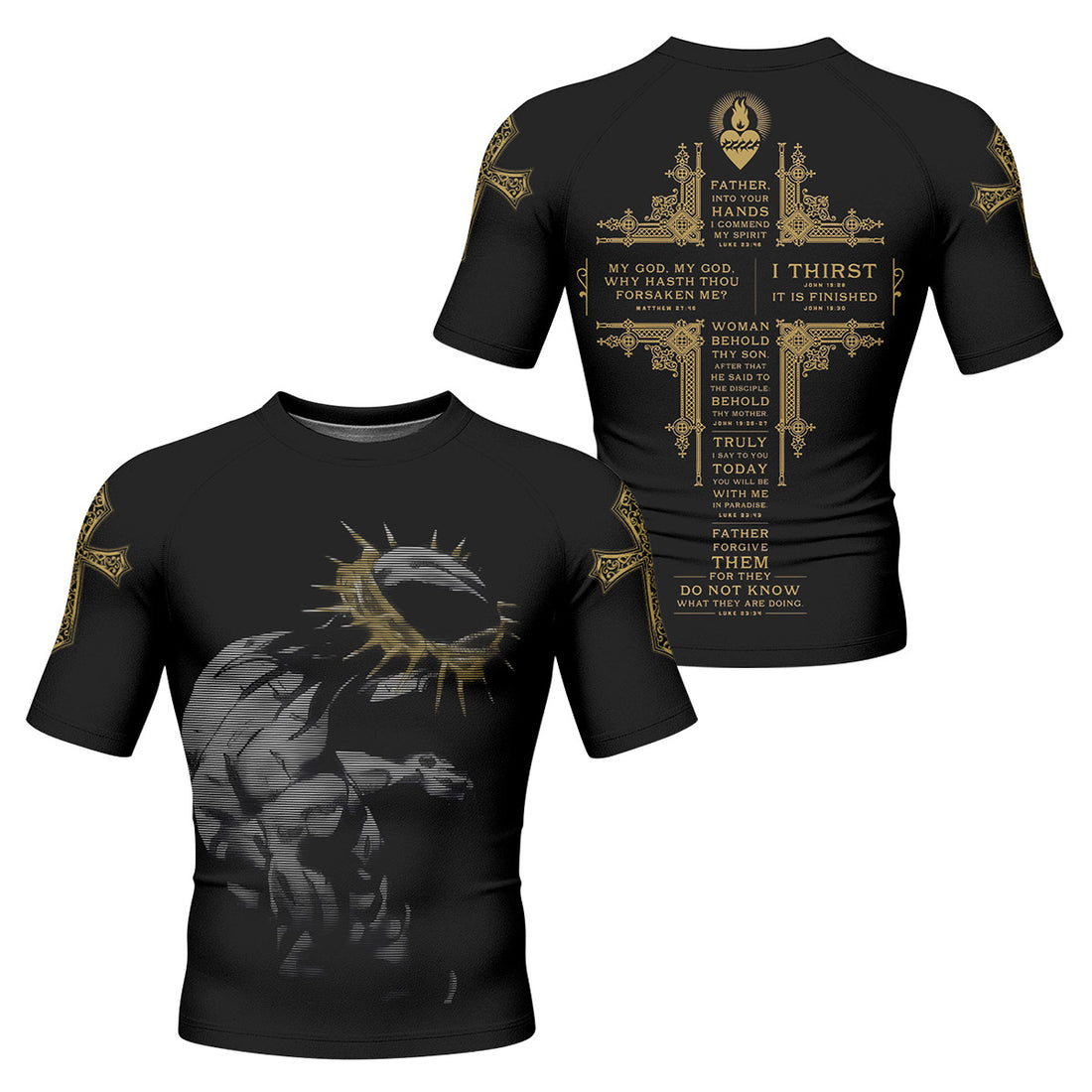 Crown of Thorns Men's Rash Guard Short Sleeve - front and back view