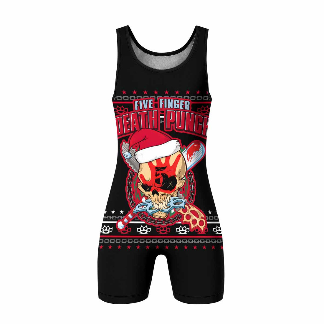 Five Finger Death Punch Christmas Heavy Metal Band Wrestling Singlet - front and back view