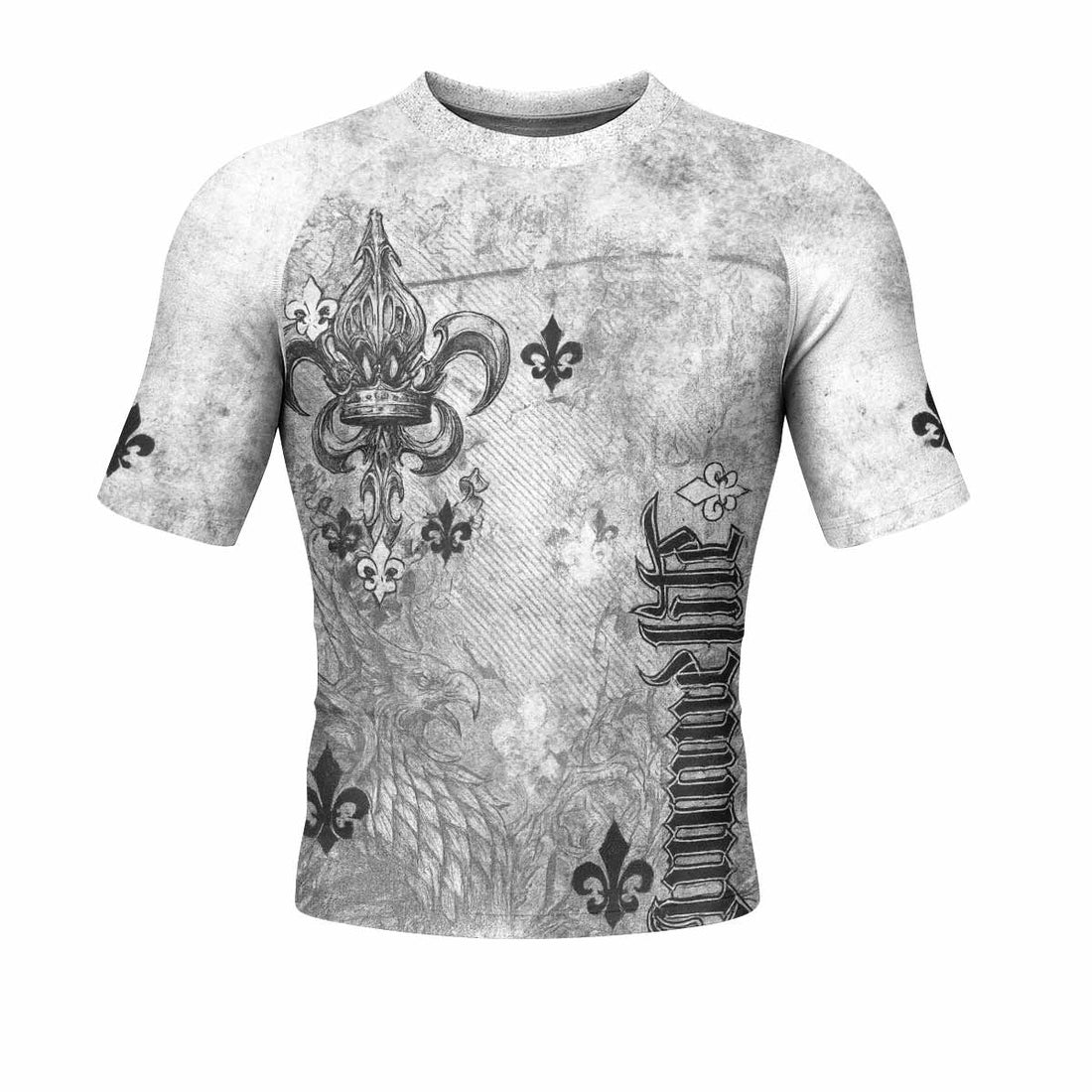 Fleur-de-Lis Rebirth Men's Rash Guard Short Sleeve - front and back view