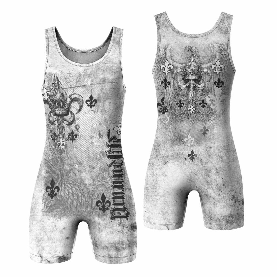 Fleur-de-Lis Rebirth Wrestling Singlet - front and back view