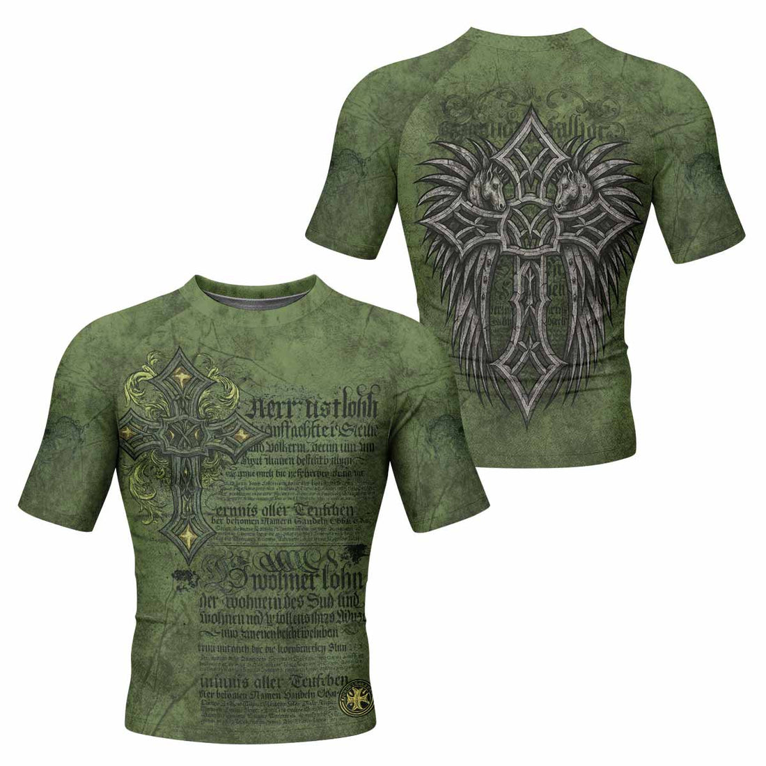 Gothic Cross Men's Rash Guard Short Sleeve - front and back view