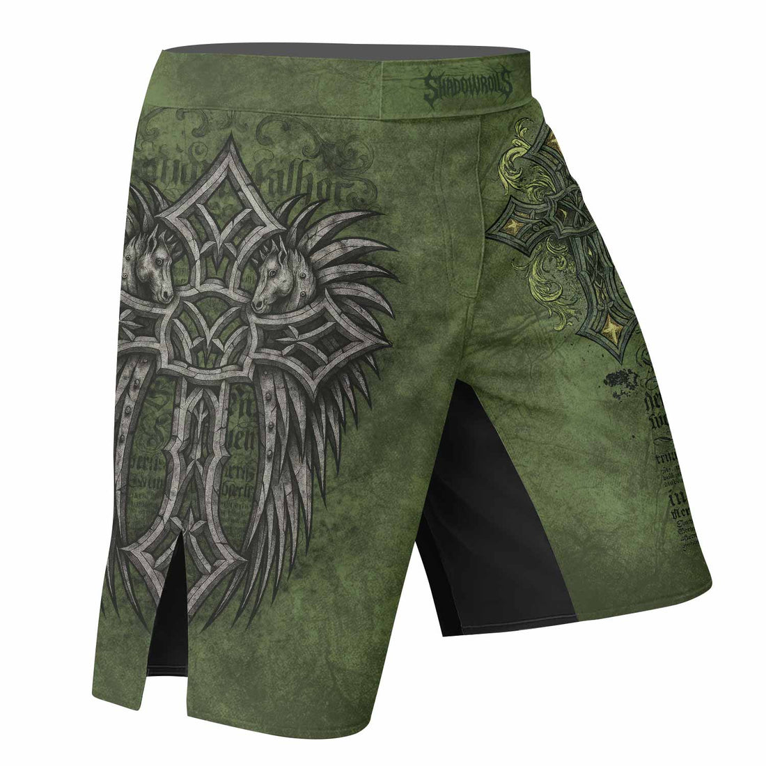Gothic Cross Fight Shorts - right side mockup