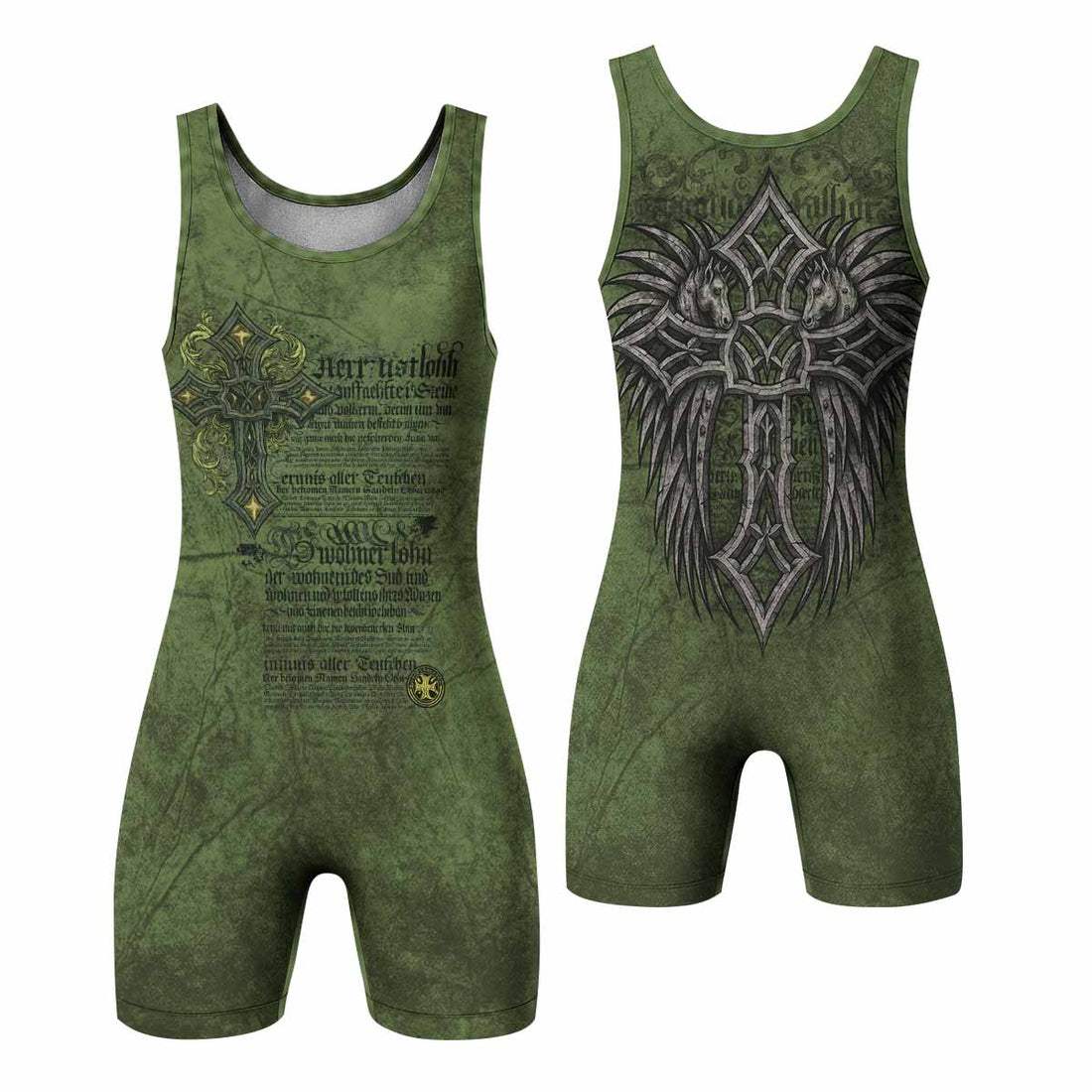Gothic Cross Wrestling Singlet - front and back view