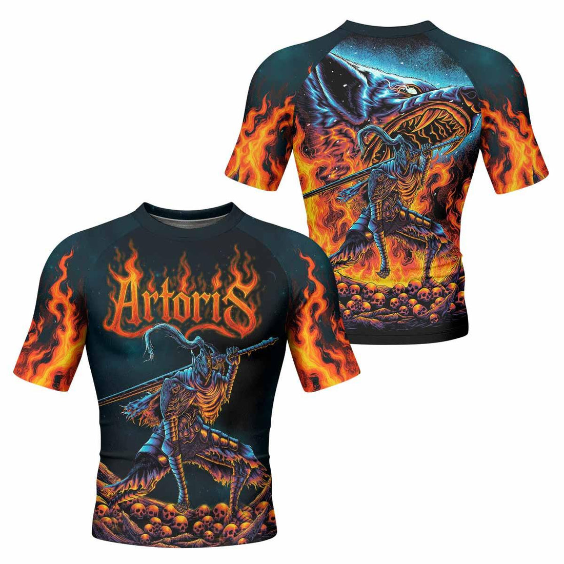 Infernal Artorias Men's Rash Guard Short Sleeve - front and back view