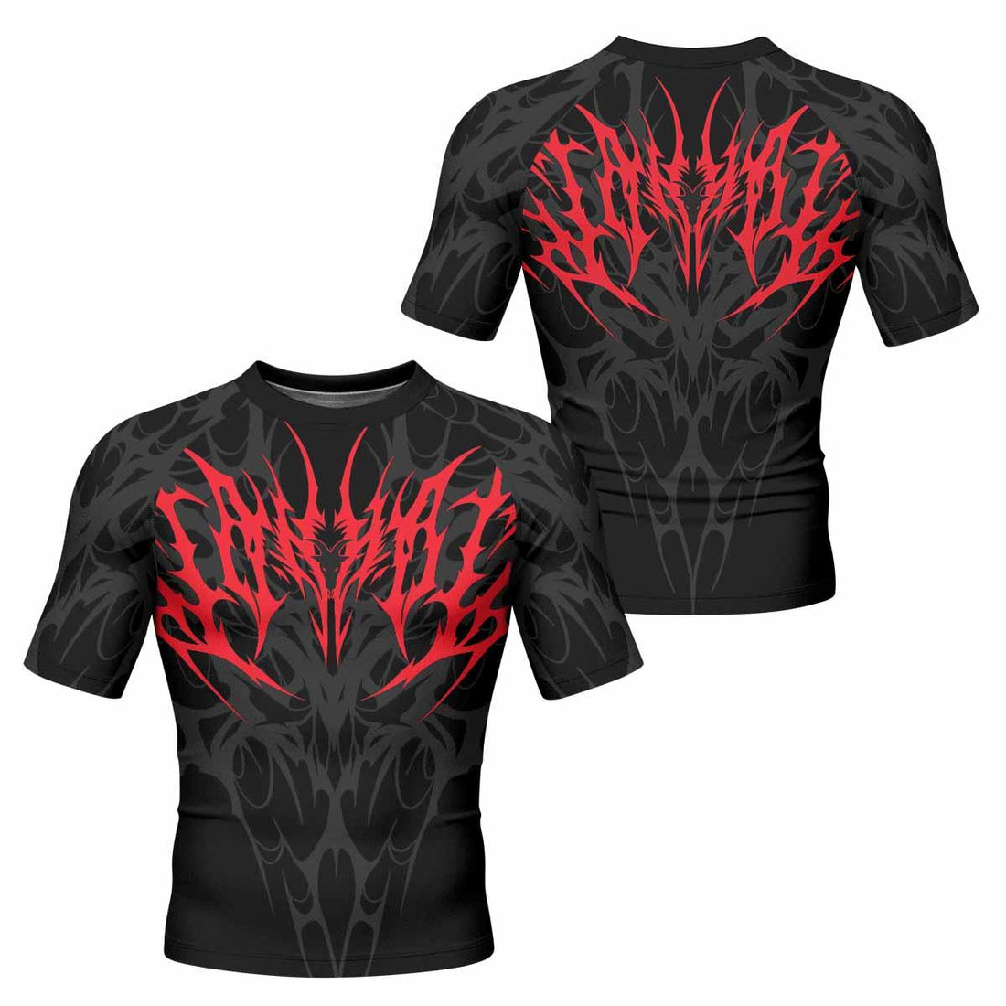Infernal Flames Men's Rash Guard Short Sleeve - front and back view