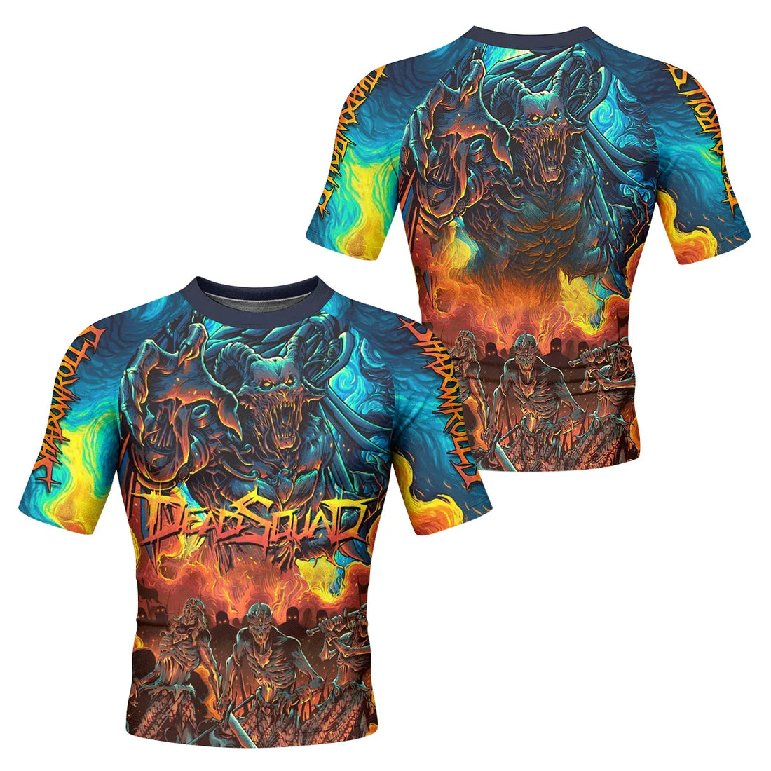 Infernal Squad Men's Rash Guard Short Sleeve – front and back view