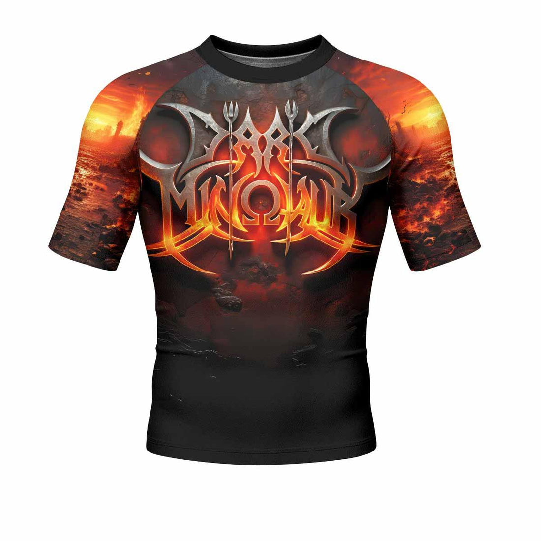 Inferno Minotaur Men's Rash Guard Short Sleeve - front and back view