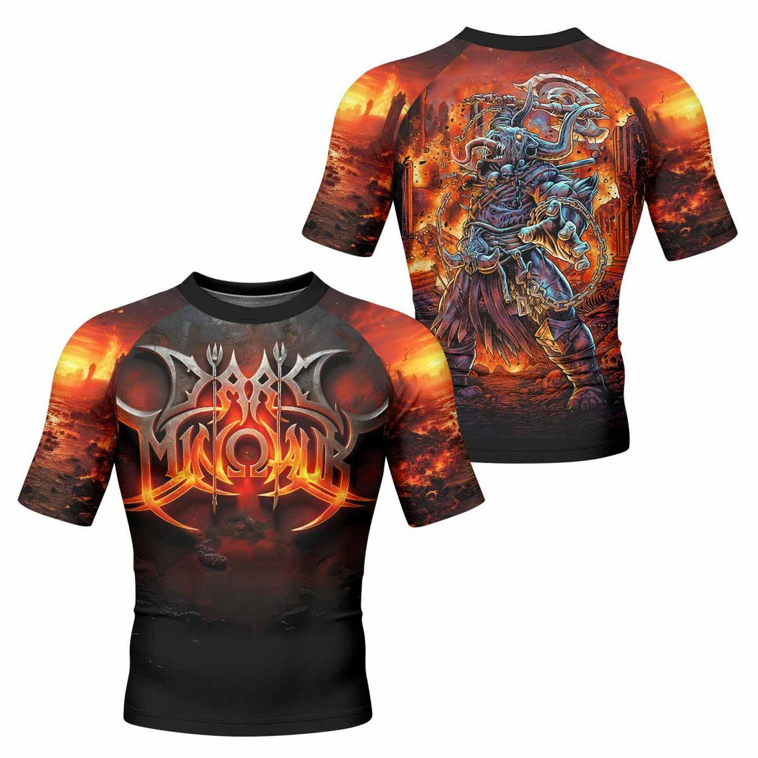 Inferno Minotaur Men's Rash Guard Short Sleeve - front and back view