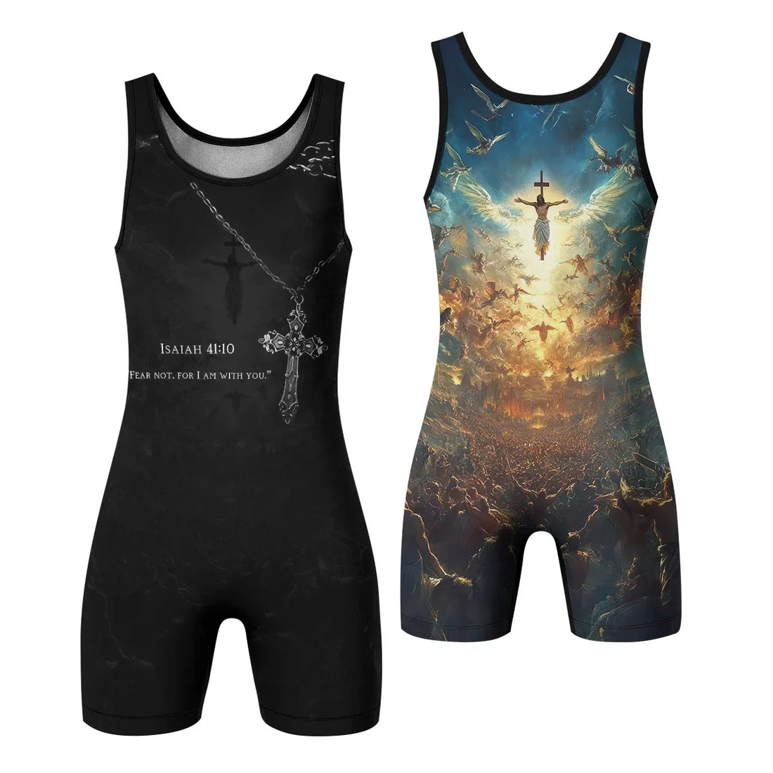 Isaiah 41:10 Fear Not Wrestling Singlet - front and back view
