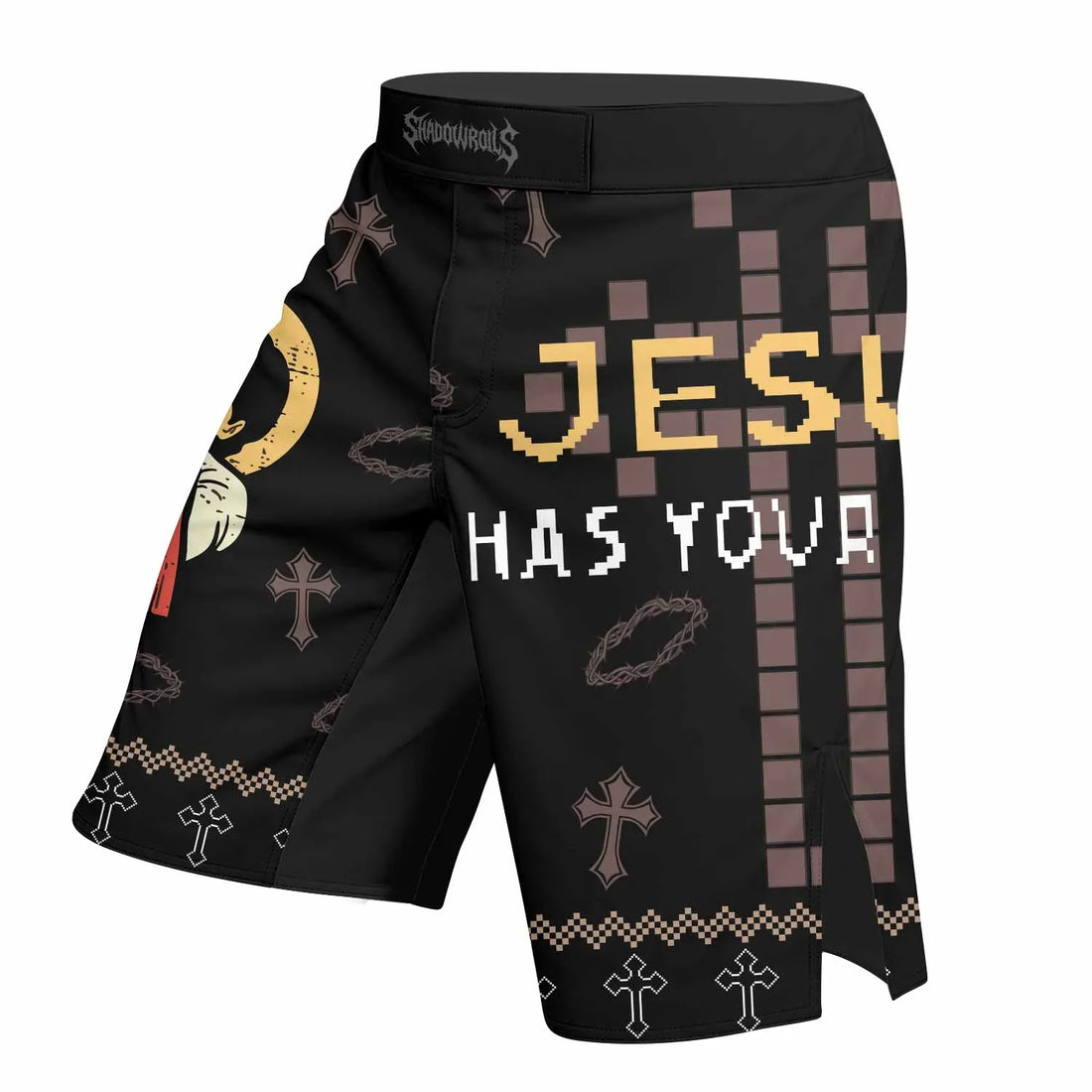Jesus Has Your Back Mixed Martial Arts Shorts - right side mockup