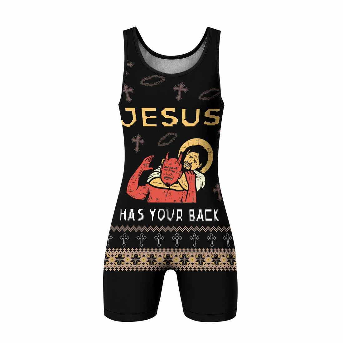 Jesus Has Your Back Wrestling Singlet - front and back view
