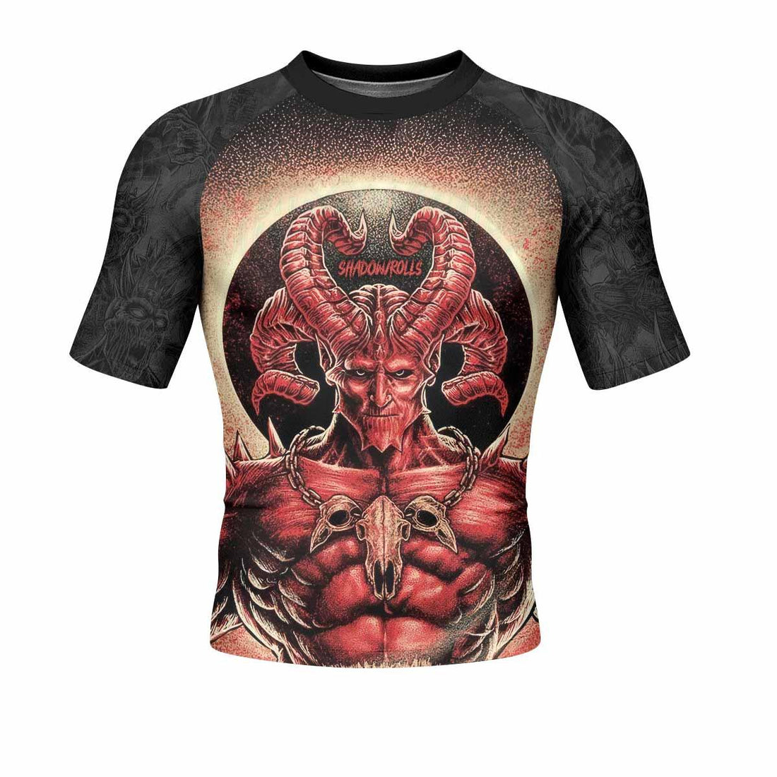 Lord of Hell Men's Rash Guard Short Sleeve - front and back view