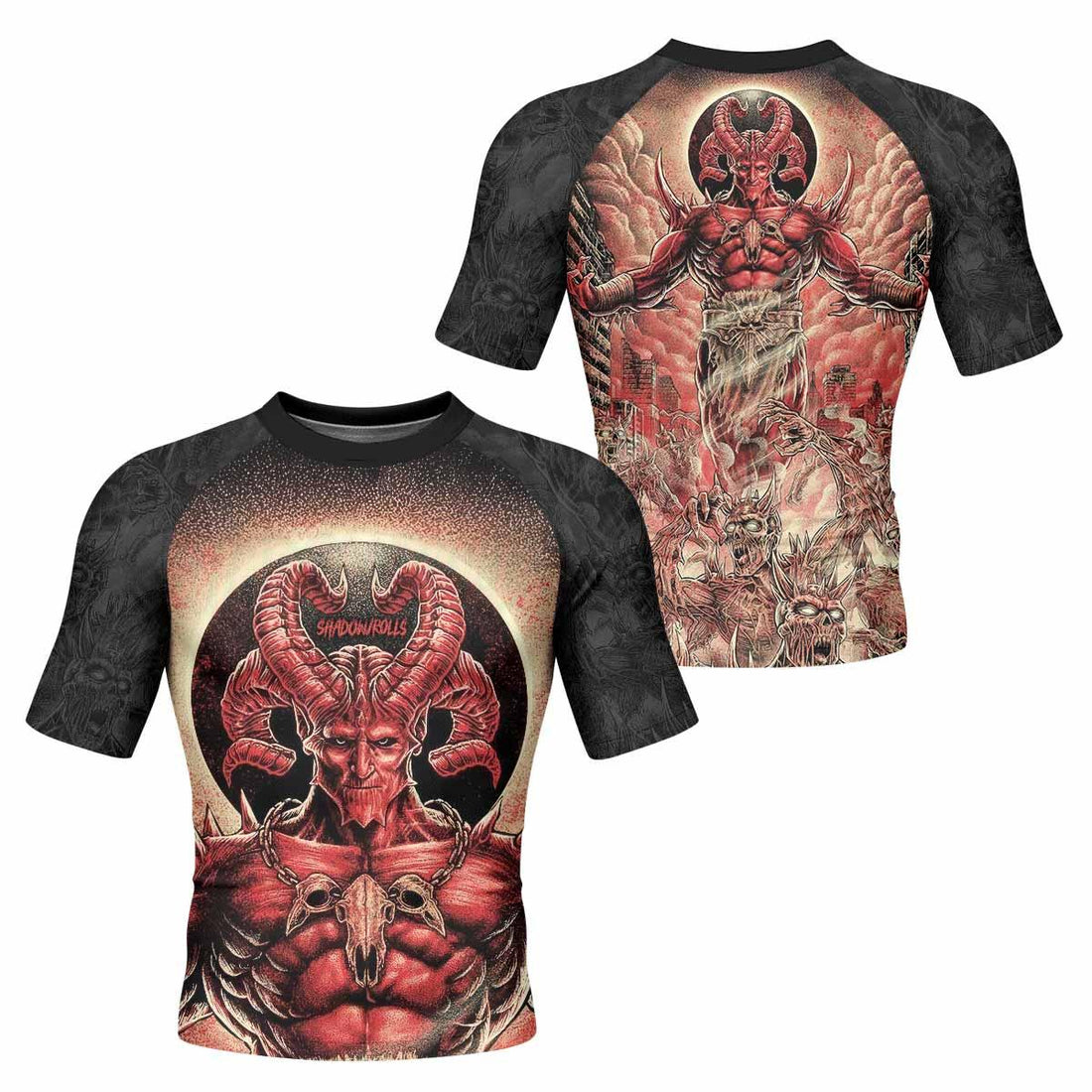 Lord of Hell Men's Rash Guard Short Sleeve - front and back view