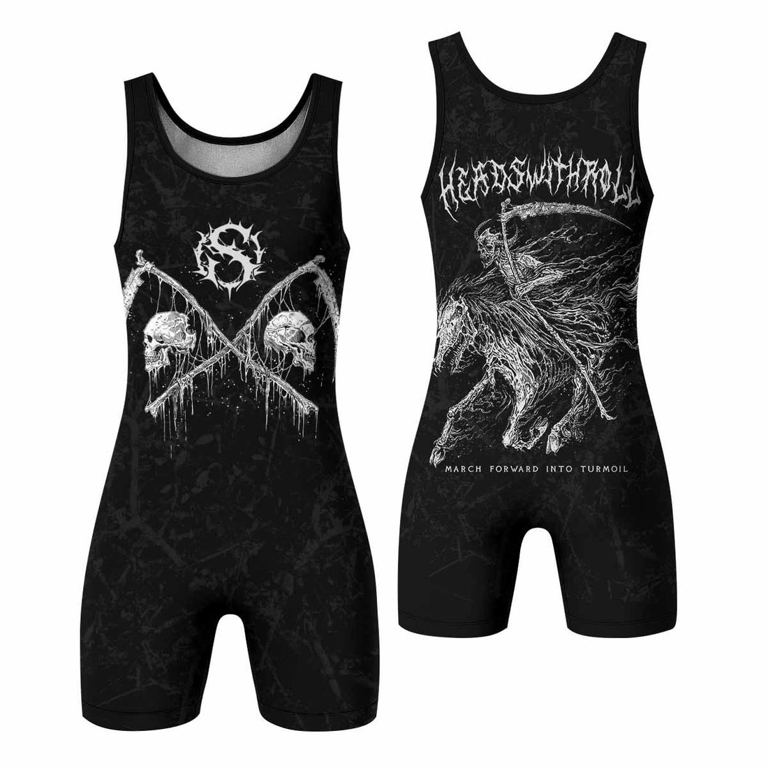March Into Turmoil Wrestling Singlet - front and back view