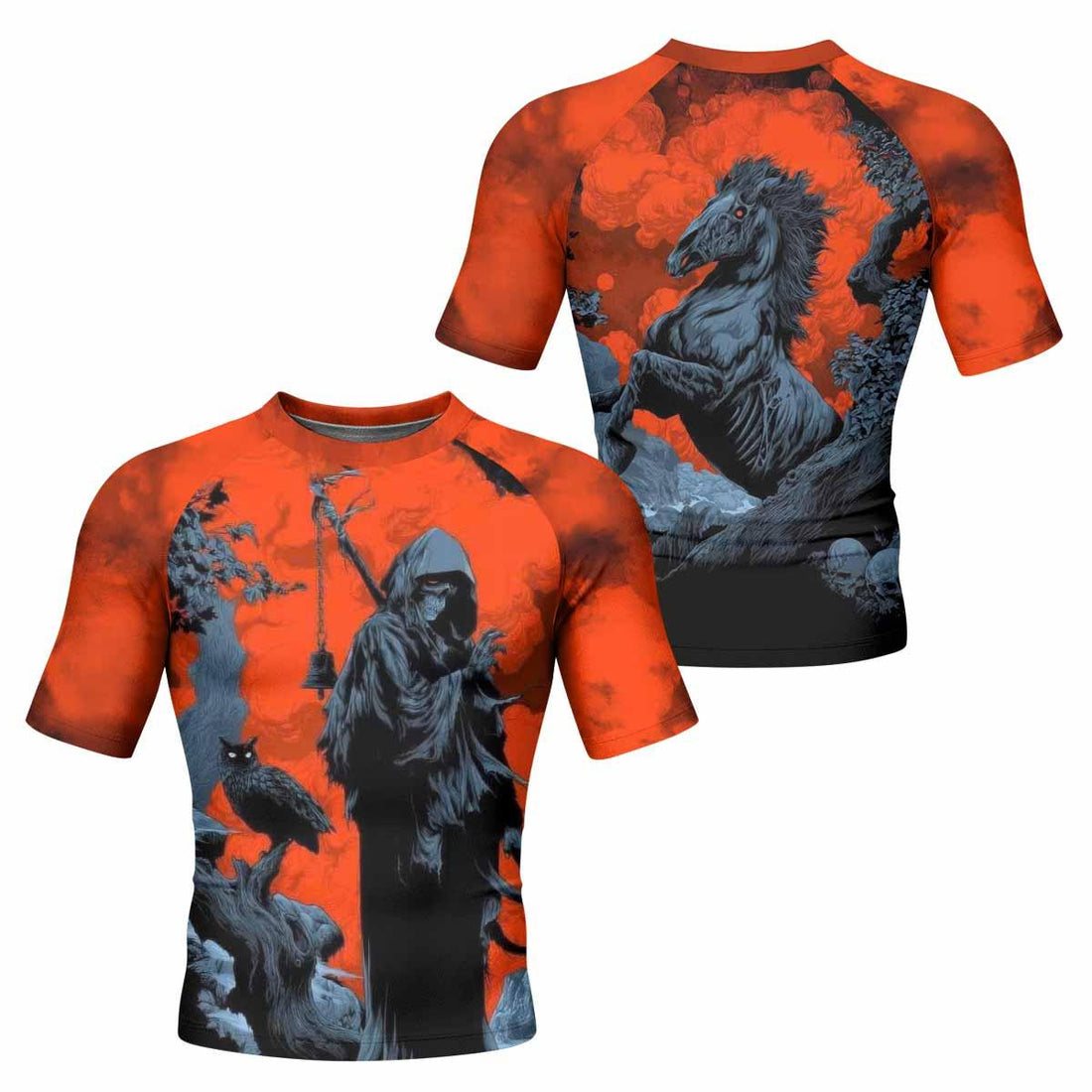 Metallica Death Rider Men's Rash Guard Short Sleeve - front and back view