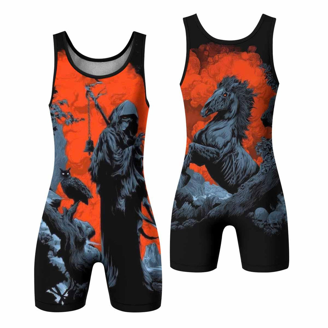 Metallica Death Rider Wrestling Singlet - front and back view