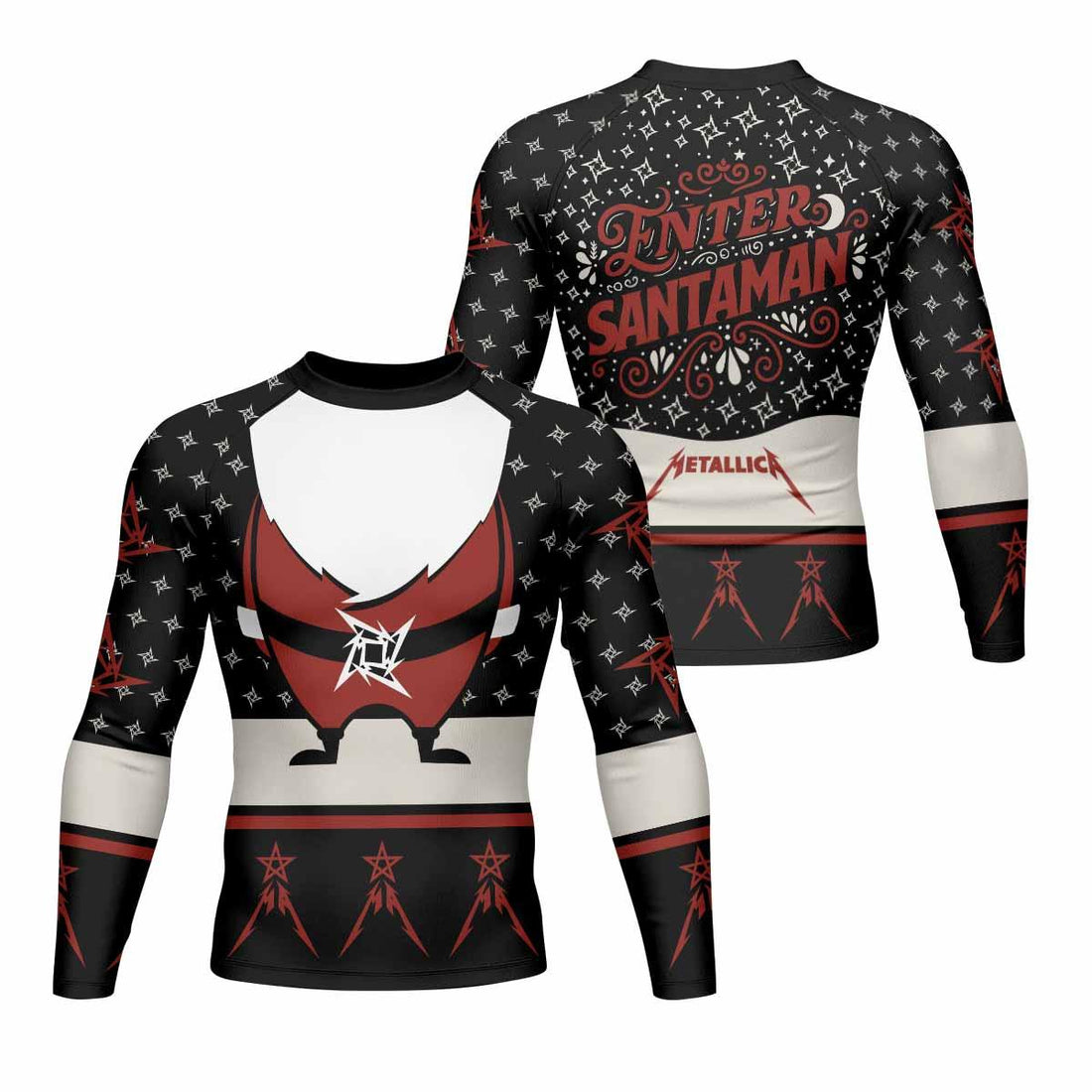 Metallica Enter Santaman Men's Rash Guard Long Sleeve - front and back view