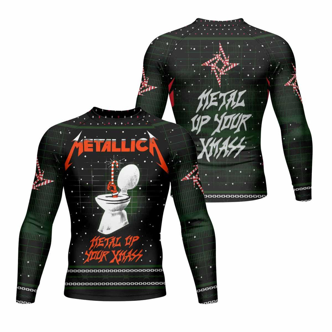 Metallica Metal Up Your Xmas Men's Rash Guard Long Sleeve - front and back view