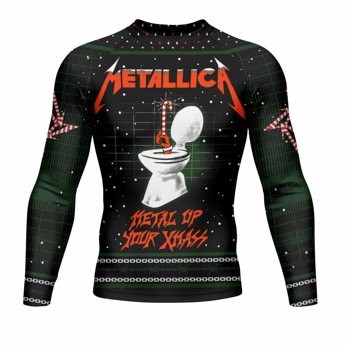 Metallica Metal Up Your Xmas Men's Rash Guard Long Sleeve - front and back view