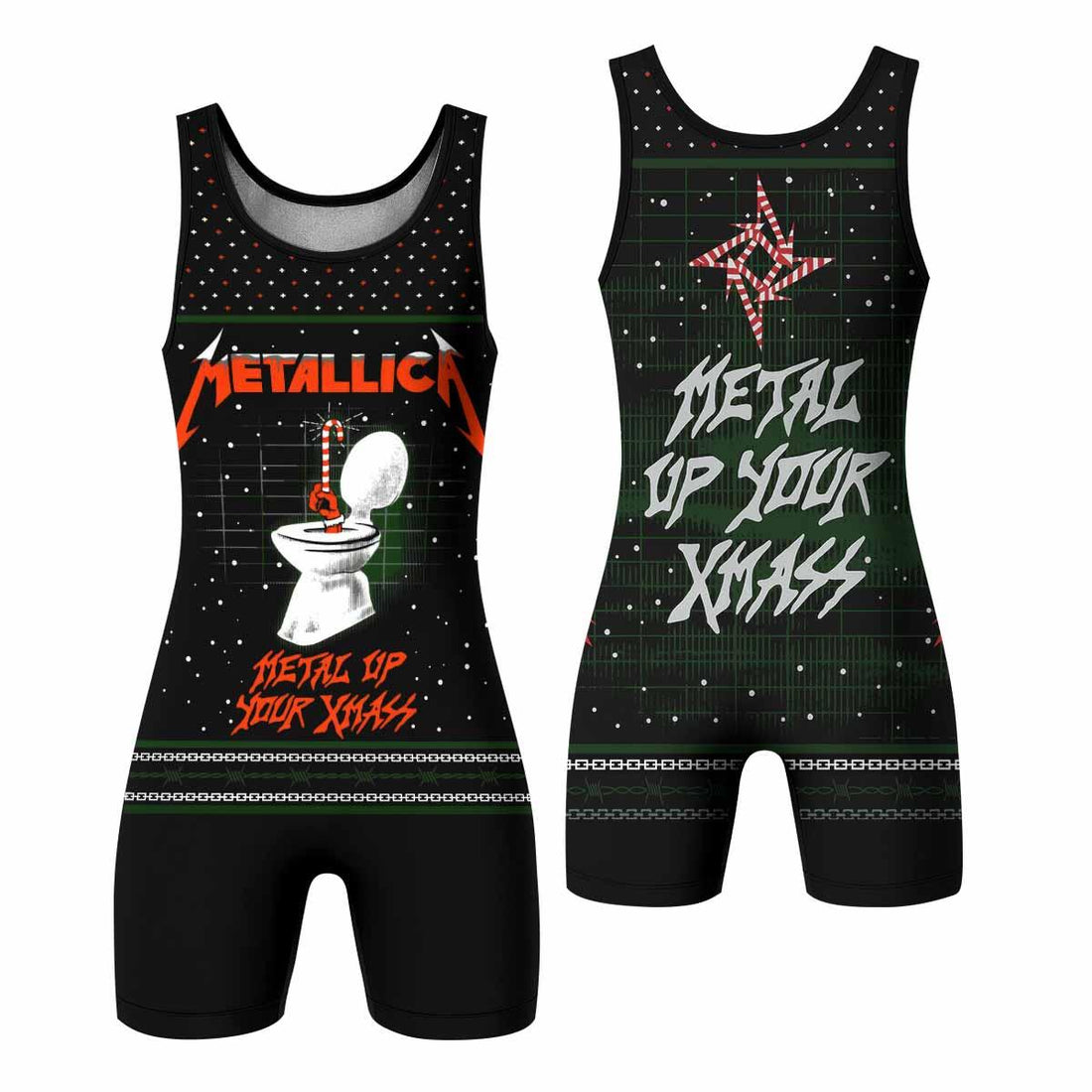 Metallica Metal Up Your Xmas Wrestling Singlet - front and back view