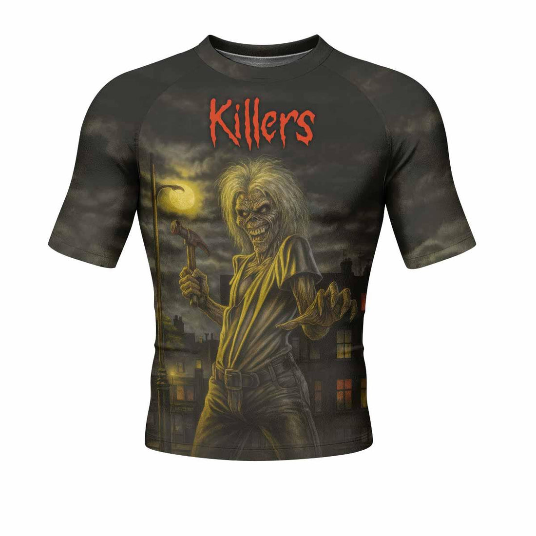 Midnight Slayer Men's Rash Guard Short Sleeve - front and back view