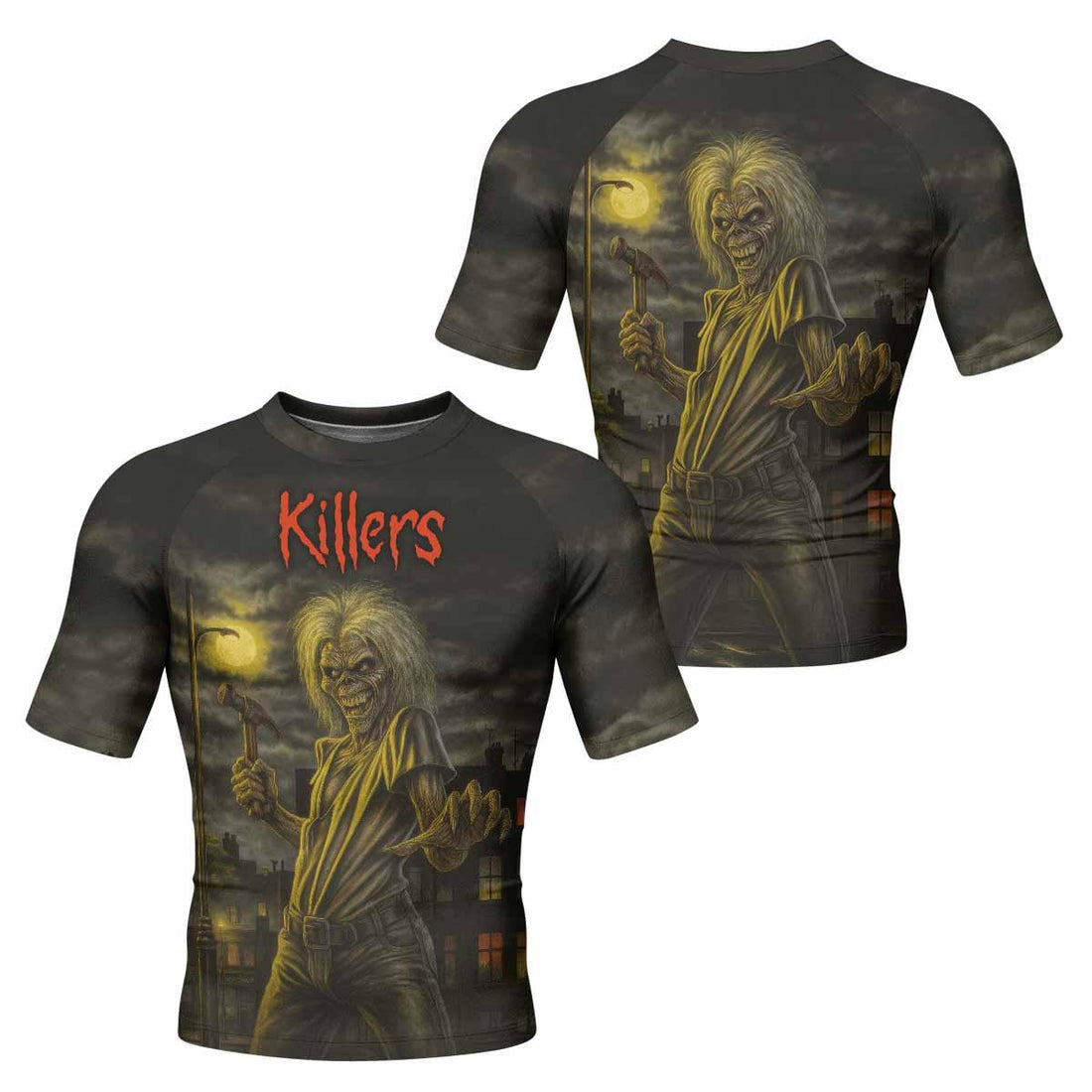 Midnight Slayer Men's Rash Guard Short Sleeve - front and back view