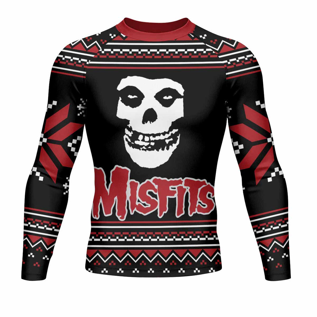 Misfits Skull Punk Rock Band Men's Rash Guard Long Sleeve - front and back view