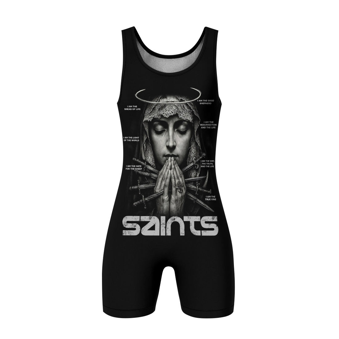 Prayers of the Saints Wrestling Singlet - front and back view