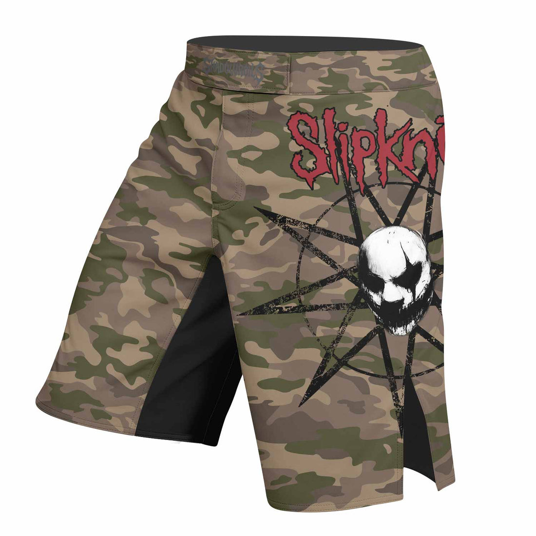 Slipknot Mask Camo Fight Shorts - right side mockup