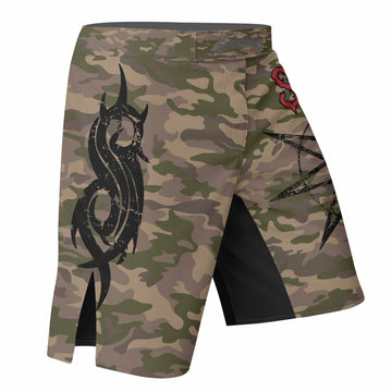 Slipknot Mask Camo Fight Shorts - right side mockup