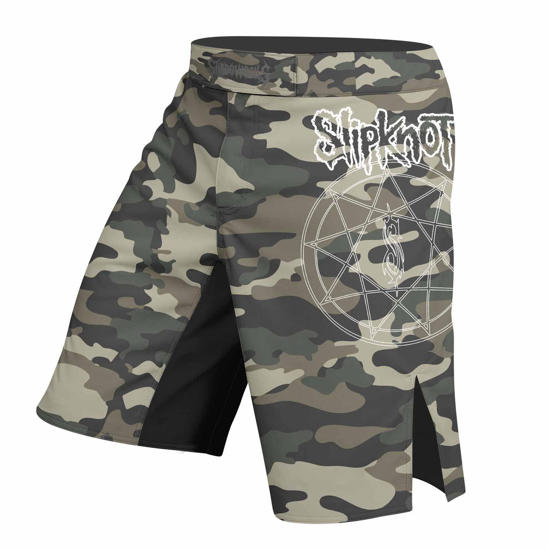 Slipknot Pentagram Camo Fight Shorts - right side mockup