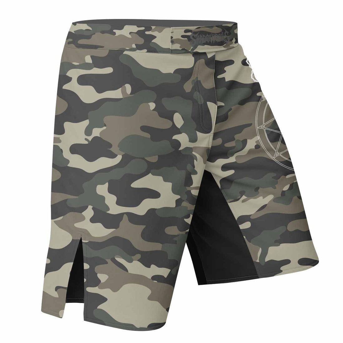 Slipknot Pentagram Camo Fight Shorts - right side mockup