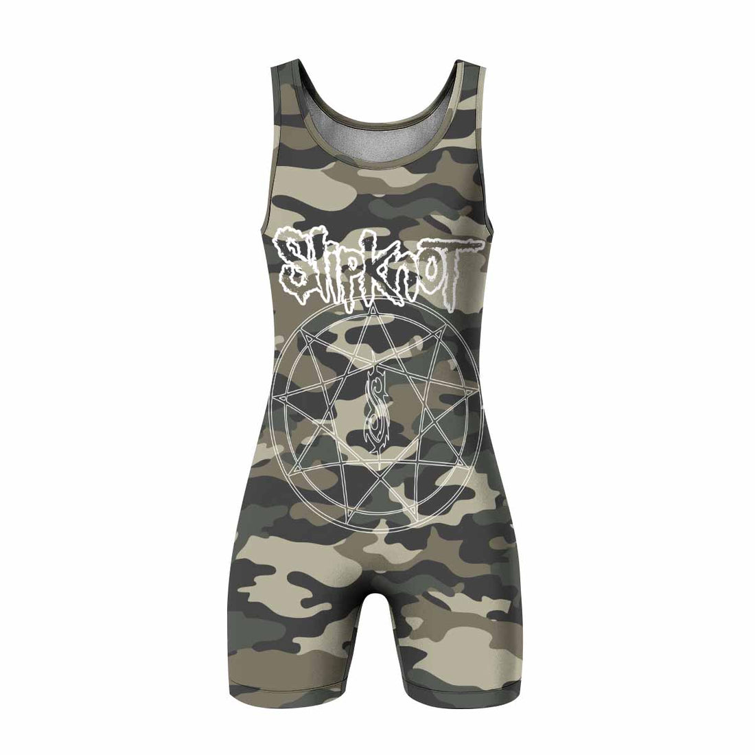 Slipknot Pentagram Camo Wrestling Singlet - front and back view