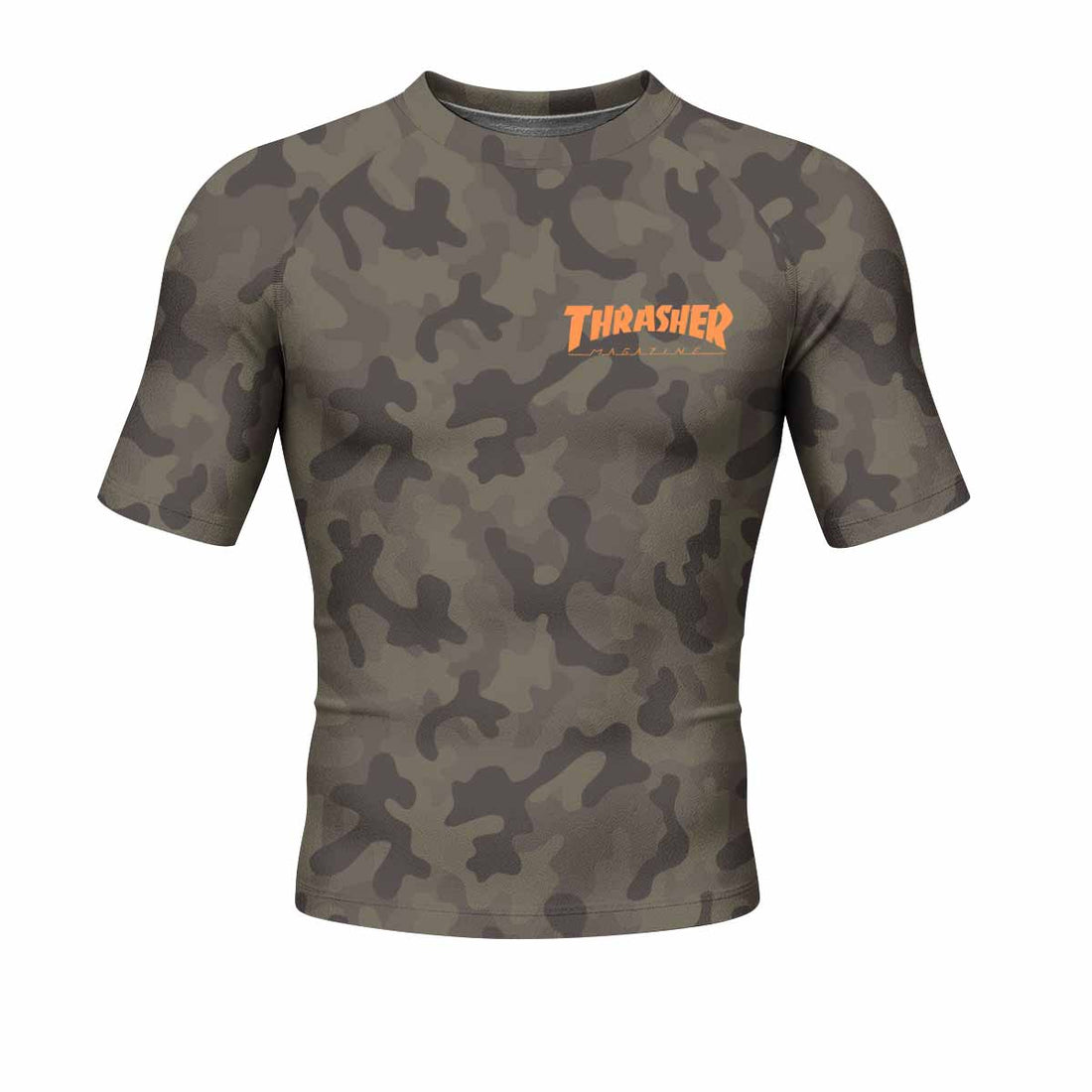 Thrasher Camo Men's Rash Guard Short Sleeve - front and back view