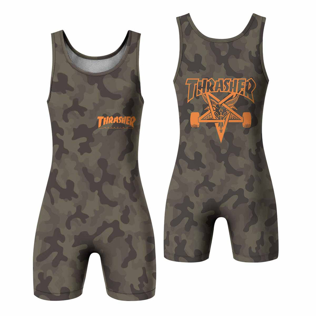 Thrasher Camo Wrestling Singlet - front and back view
