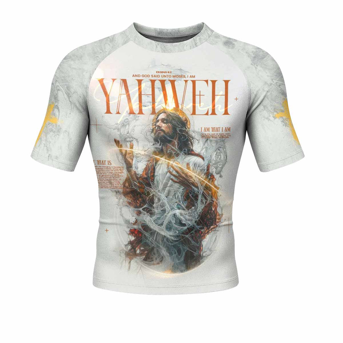 Yahweh I Am That I Am Men's Rash Guard Short Sleeve - front and back view