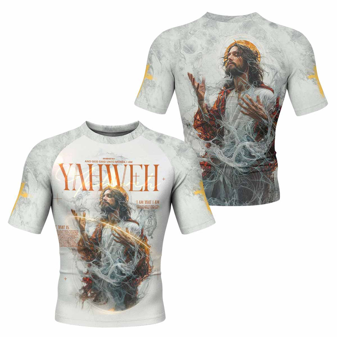 Yahweh I Am That I Am Men's Rash Guard Short Sleeve - front and back view