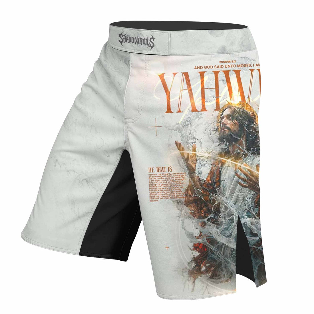 Yahweh I Am That I Am Fight Shorts - right side mockup