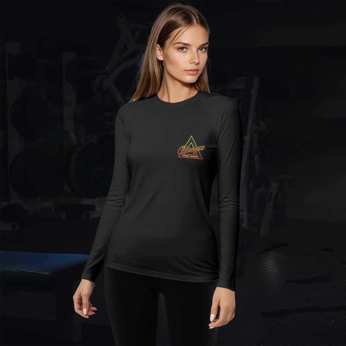 Black Ranked Cthulhu Women's Rash Guard Long Sleeve – lifestyle view