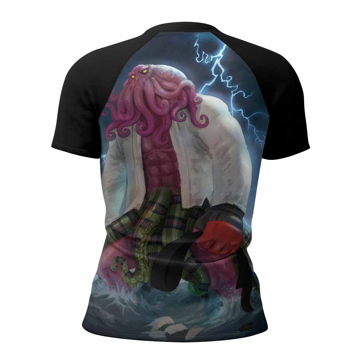 Black Ranked Cthulhu Women's Rash Guard Short Sleeve – back view mockup 