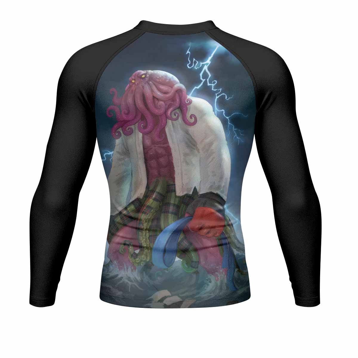 Blue Ranked Cthulhu Men's Rash Guard Long Sleeve – back view mockup 