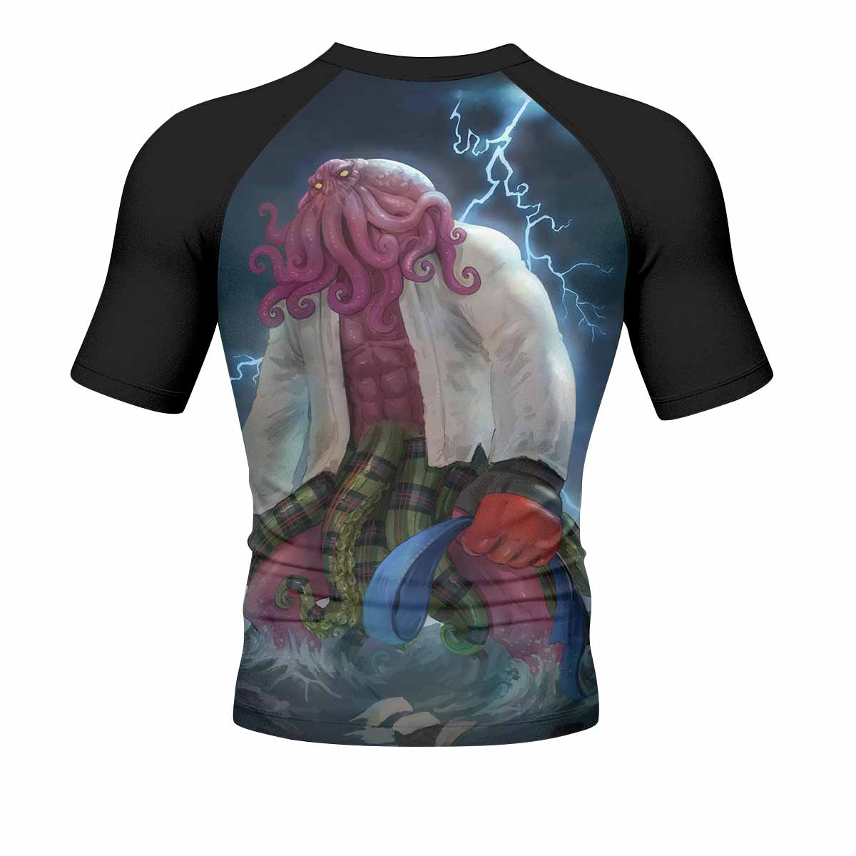 Blue Ranked Cthulhu Men's Rash Guard Short Sleeve – back view mockup 