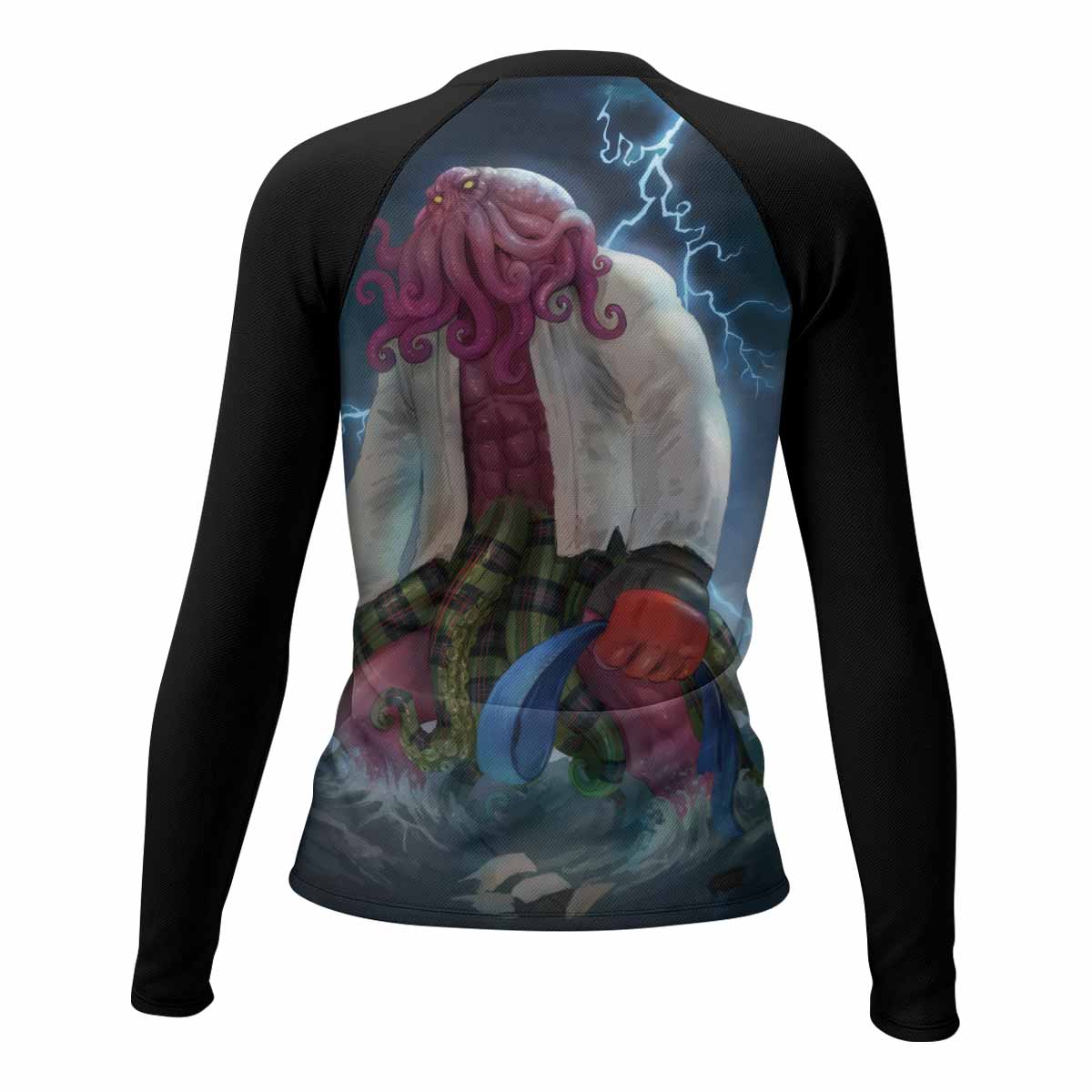 Blue Ranked Cthulhu Women's Rash Guard Long Sleeve – back view mockup 