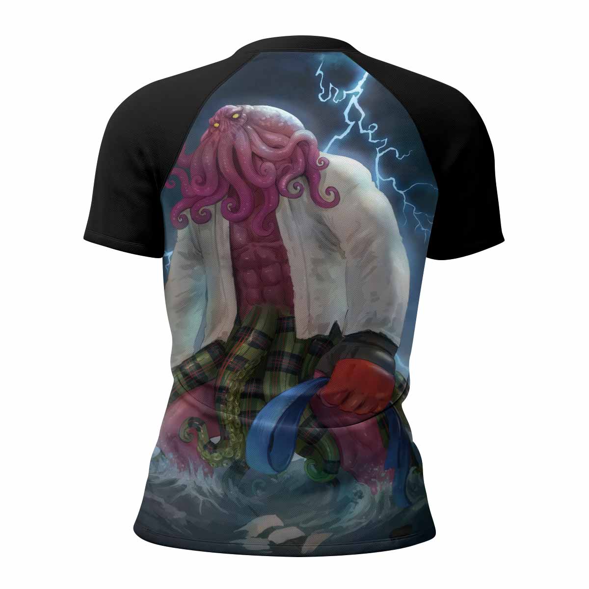 Blue Ranked Cthulhu Women's Rash Guard Short Sleeve – back view mockup 