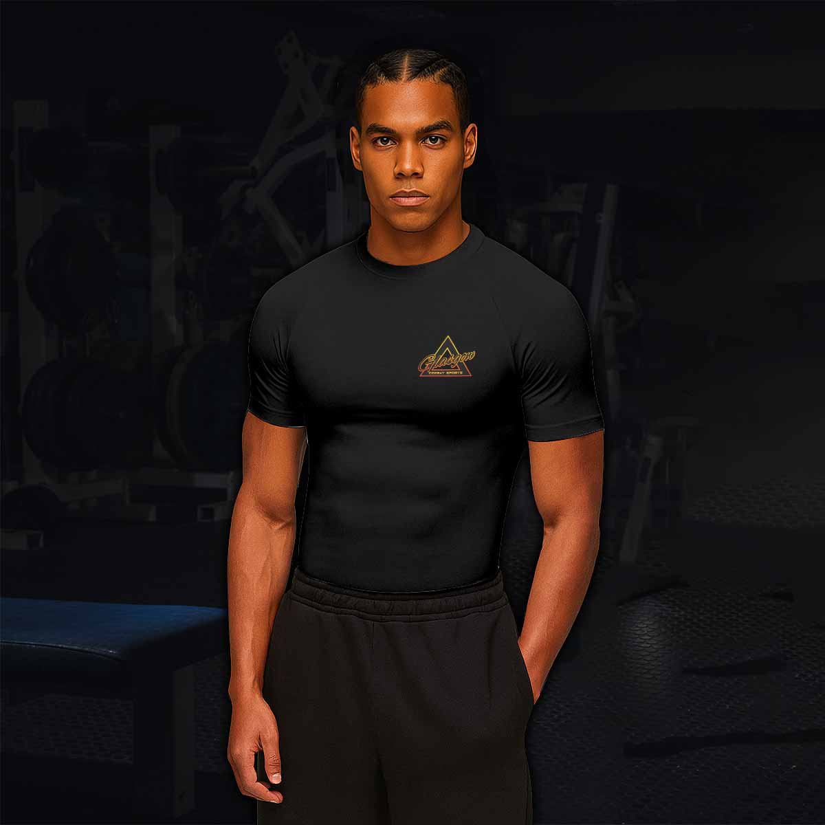 Brown Ranked Cthulhu Men's Rash Guard Short Sleeve – lifestyle view
