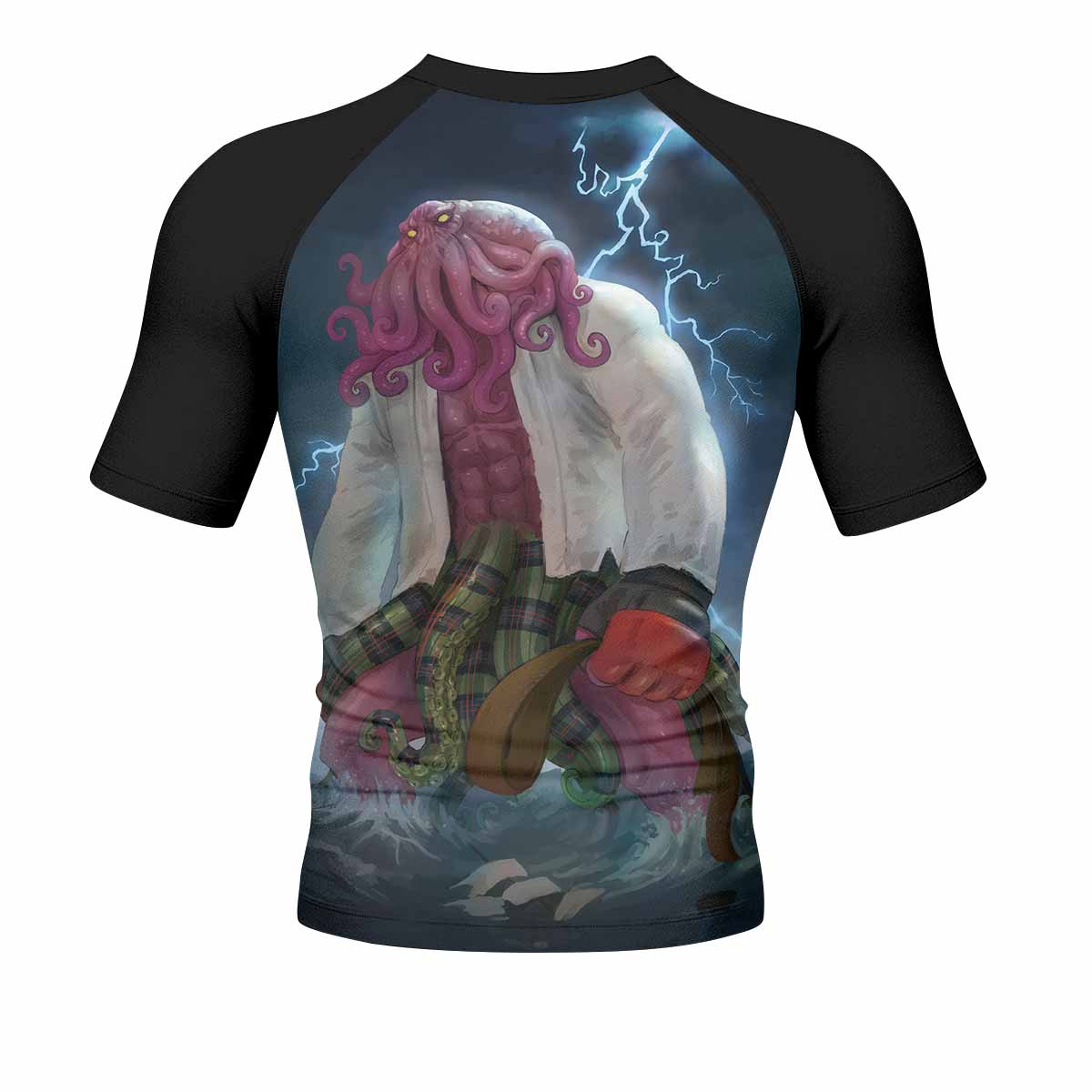 Brown Ranked Cthulhu Men's Rash Guard Short Sleeve – back view mockup 
