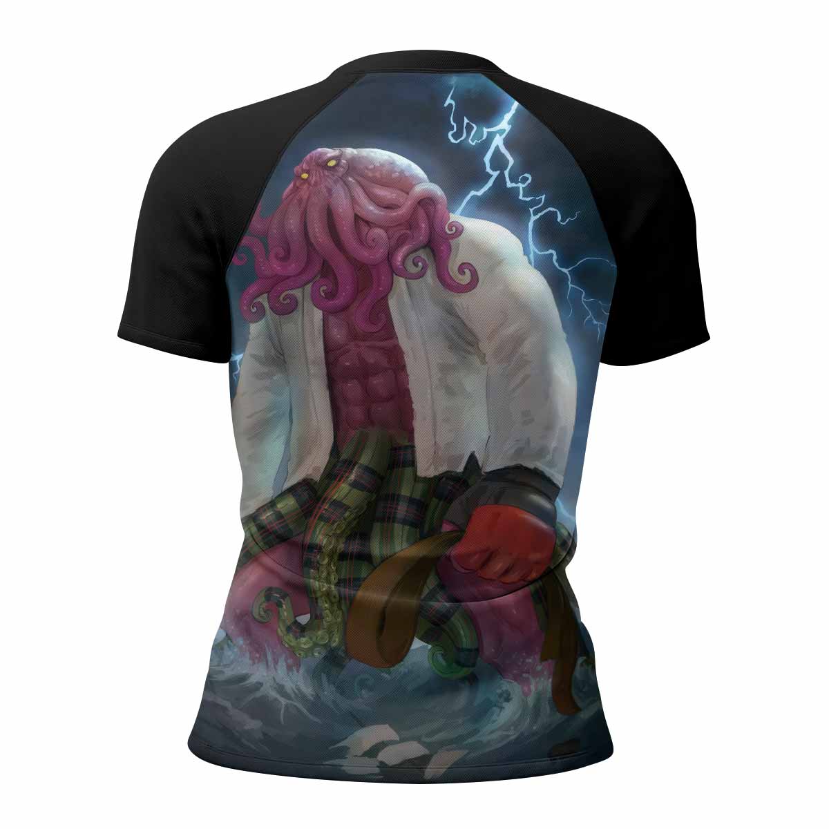 Brown Ranked Cthulhu Women's Rash Guard Short Sleeve – back view mockup 