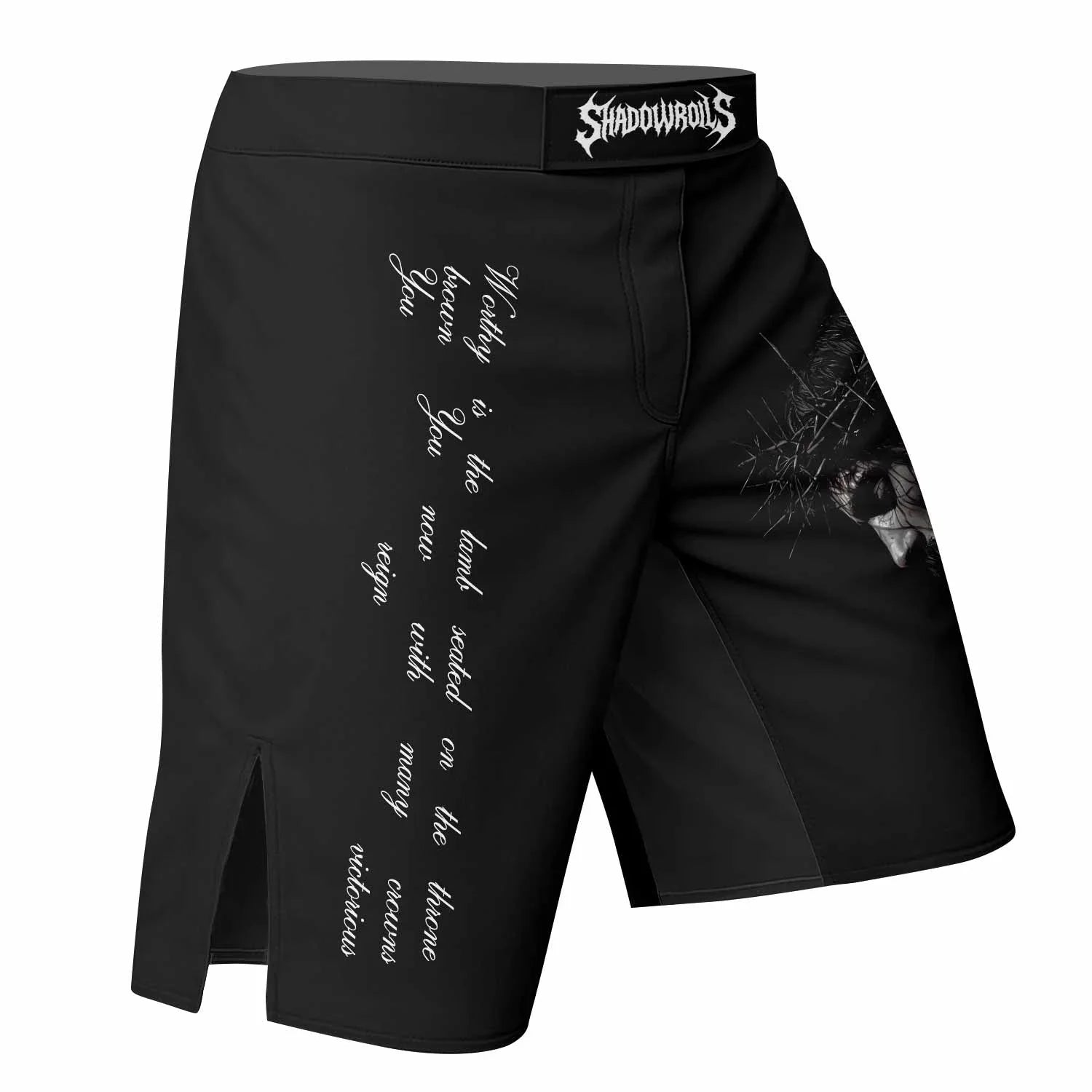 Crucified Silence Fight Shorts - right side mockup