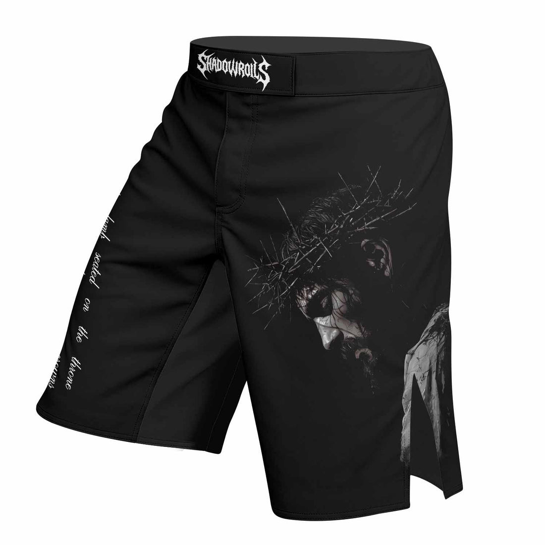 Crucified Silence Fight Shorts - right side mockup