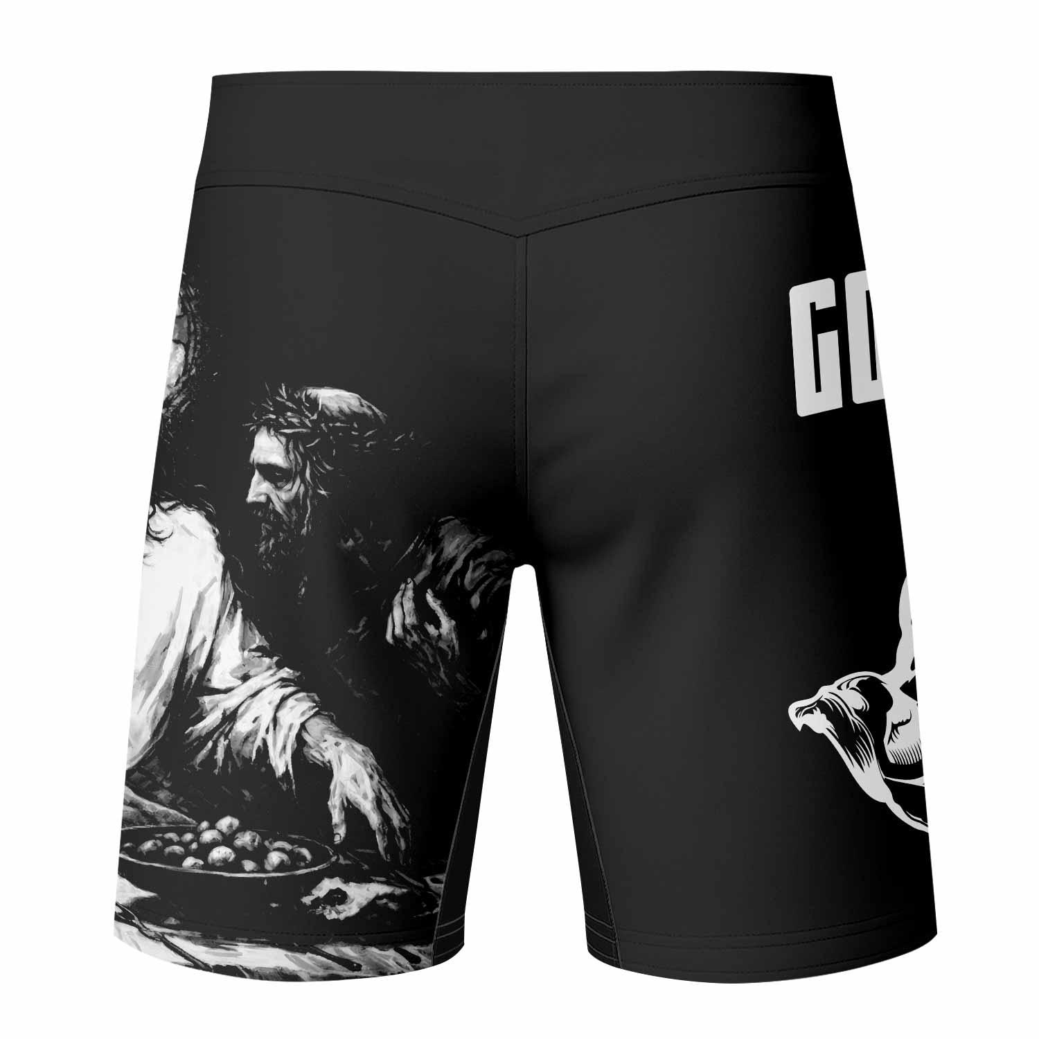 God's Plan Fight Shorts - back view mockup